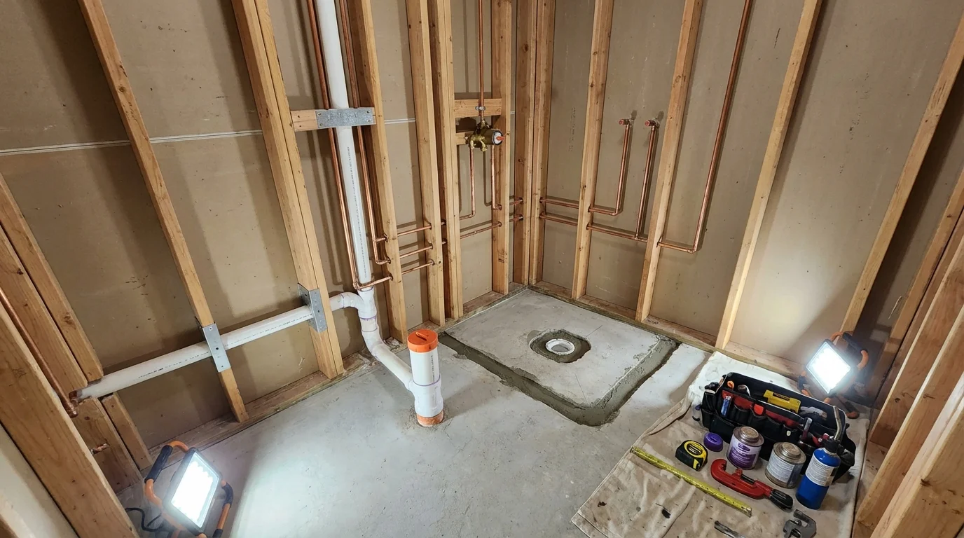 Bathroom rough-in plumbing during remodel by Johns Plumbing LLC in La Mirada