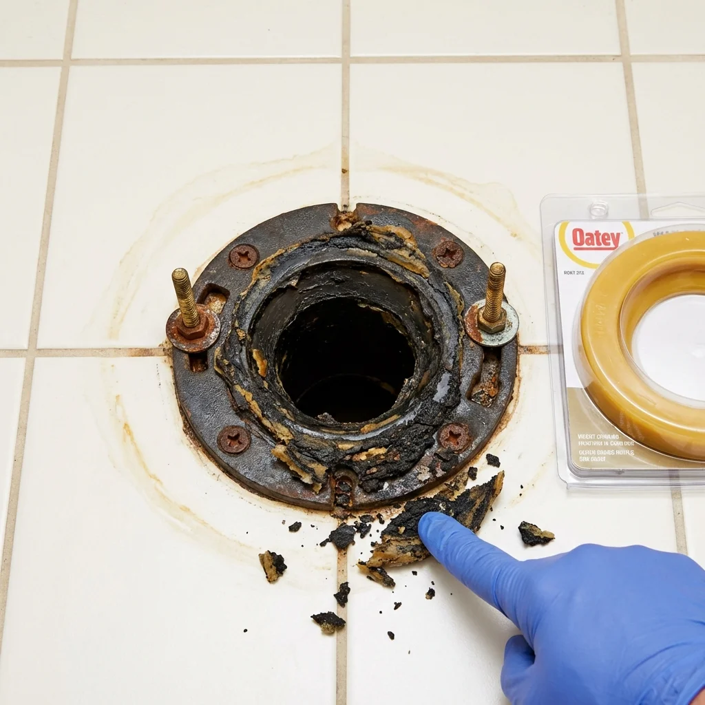 Failed wax ring showing water seepage at the base of a toilet in a La Mirada, CA home